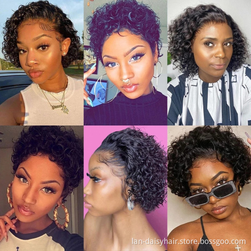 Pixie Cut Wig Short Curly  Cheap Human Hair Wig  13X1 Transparent Lace Wig For Women